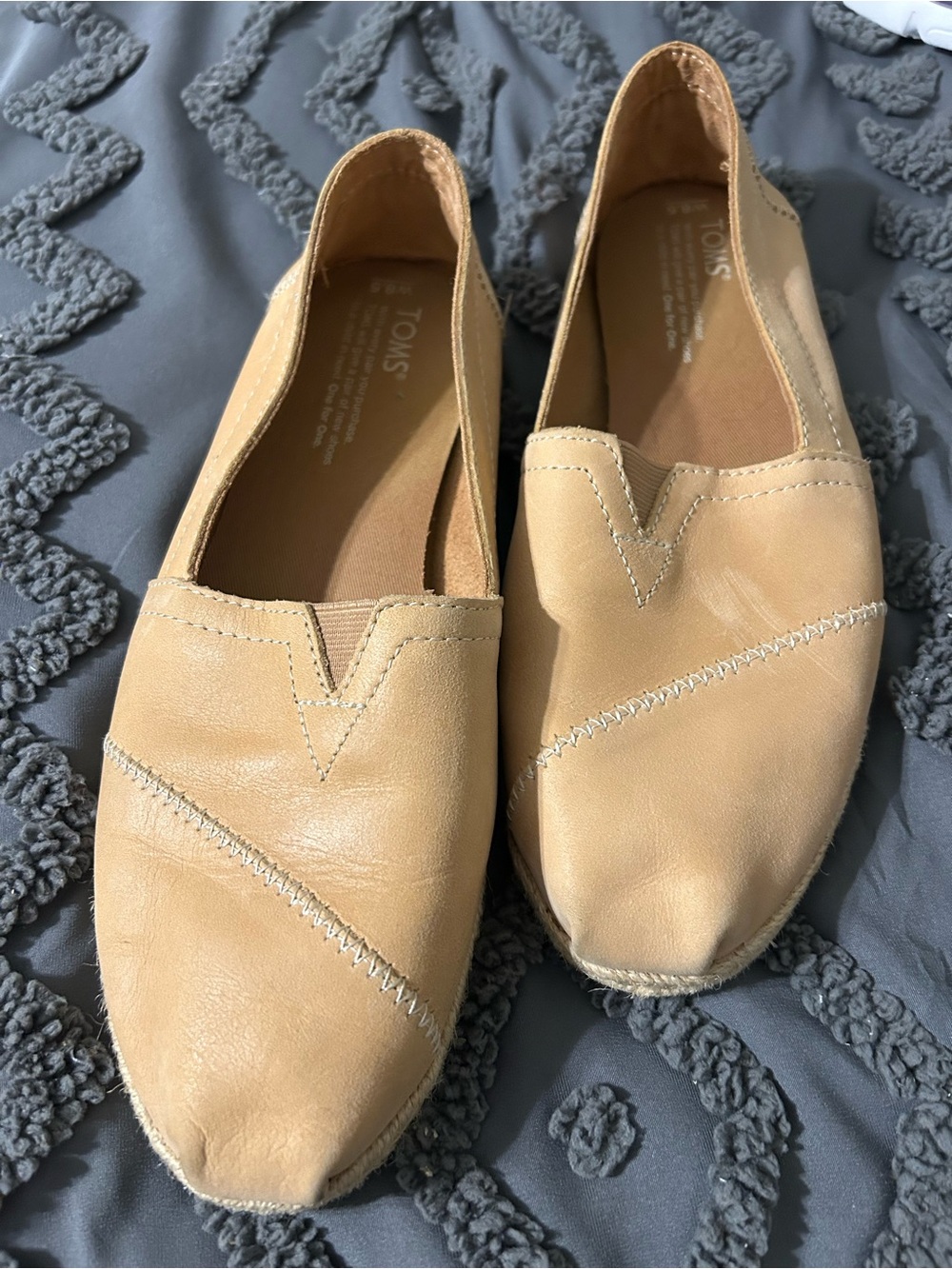 TOMS Women's Leather Slip-On Moccasins in Beige